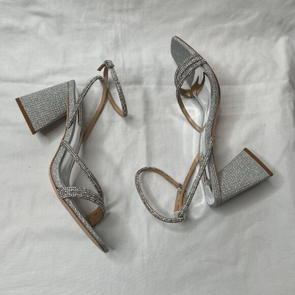 Badgley Mischka Freedom Bejeweled Straps Glitter Block Heels 9.5 - Picture 6 of 9